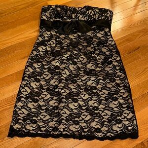 WHBM Black Lace Strapless Dress with Satin Waist Bow